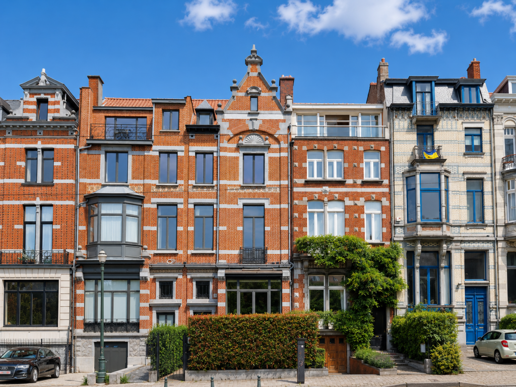 Façade d'une immeuble divisé en plusieurs logements à Bruxelles